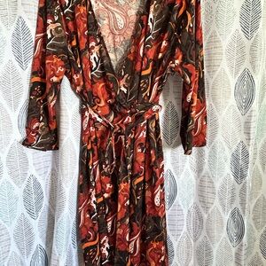 LuLaRoe Vibrant Red and Brown Wrap Dress